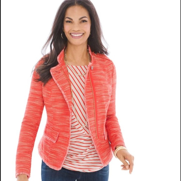 NWT Chico's Textured Fringe Jacket Orange Large/12 - Picture 7 of 8